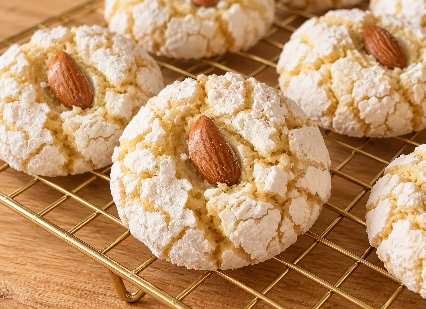 Galletas nevadas de almendras recién horneadas